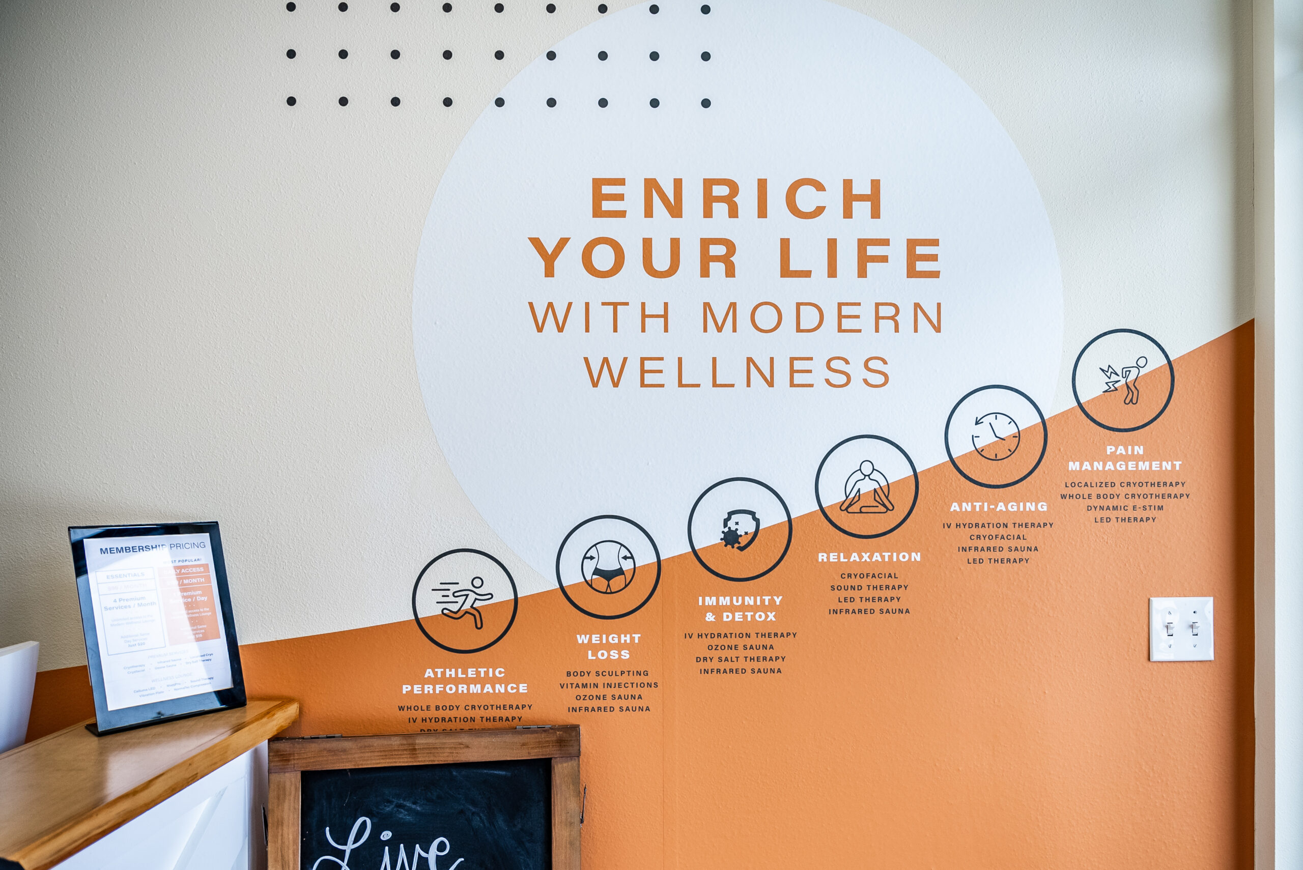 Interior of Rise Modern Wellness studio entry area